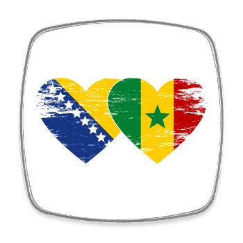 Bosnien Senegal Flagge Herz - Viereckiger Kühlschrankmagnet - Weiß - Vorne