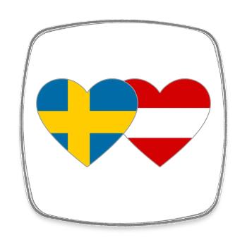 Schweden Österreich Flagge Herz - Viereckiger Kühlschrankmagnet - Weiß - Vorne