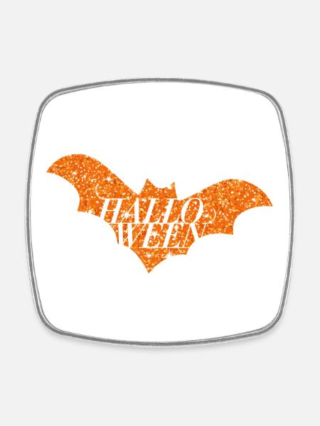 Silhouette de chauve-souris scintillante orange d’Halloween - Magnet carré - blanc
