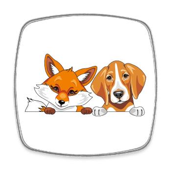 Cute fox and a foxhound dog are best friends - Square fridge magnet - white - Front