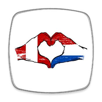 Drapeau Pérou-Hollande, mains en forme de cœur, utilisé - Magnet carré - blanc - Devant