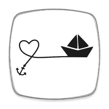 Paper Boat Sketch – Sailboat with Anchor and String - Square fridge magnet - white - Front