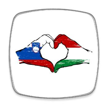 Slovenia Hungary flag hands heart shape used - Square fridge magnet - white - Front