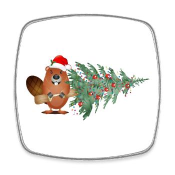 Niedlicher Weihnachtsbiber mit Tannenbaum - Viereckiger Kühlschrankmagnet - Weiß - Vorne