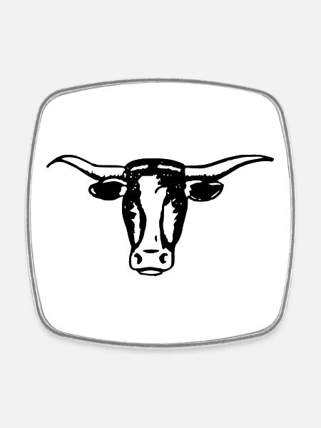 Tête de bœuf Longhorn - Magnet carré - blanc