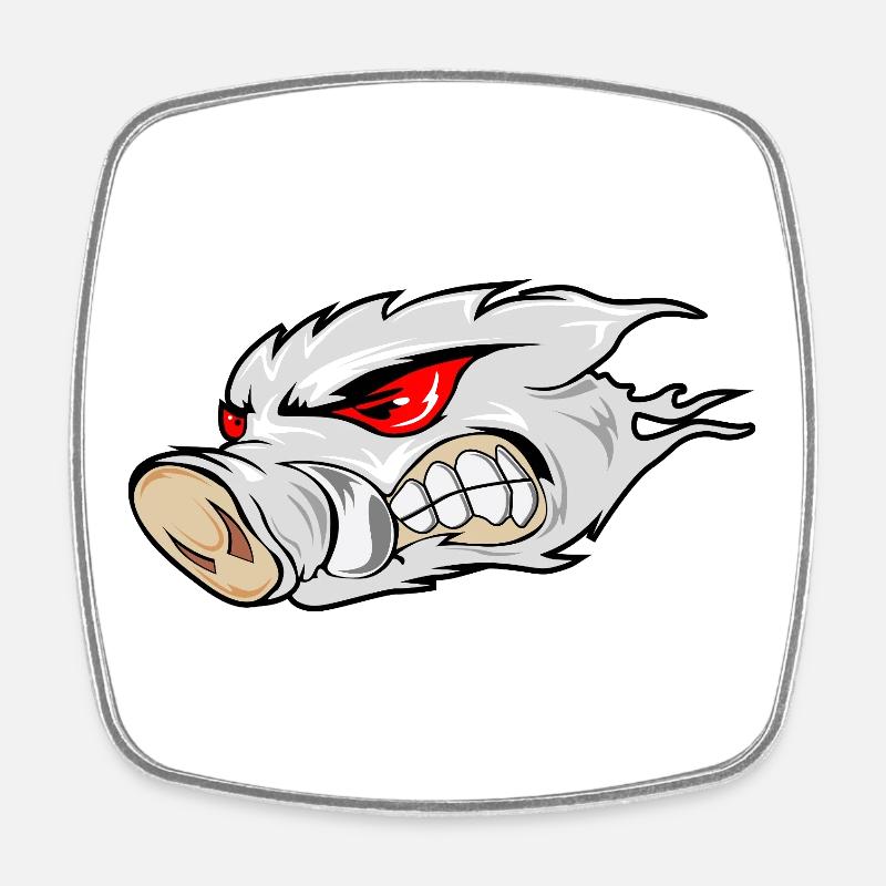 Fiery Boar Head Emblem - Square fridge magnet - white