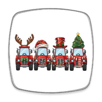 Traktor Weihnachtsmann Weihnachtsbeleuchtung  - Viereckiger Kühlschrankmagnet - Weiß - Vorne
