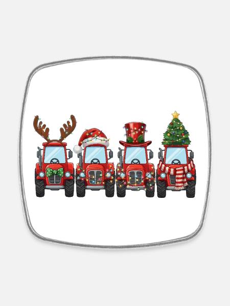 Traktor Weihnachtsmann Weihnachtsbeleuchtung - Viereckiger Kühlschrankmagnet - Weiß