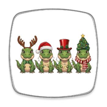T-Rex Weihnachtsmann Weihnachtsbeleuchtung - Viereckiger Kühlschrankmagnet - Weiß - Vorne