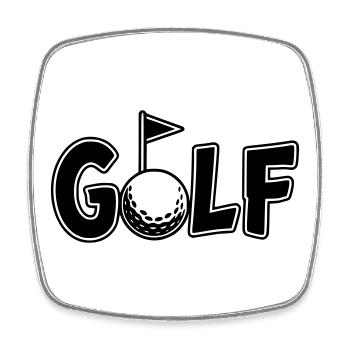 Golf Schriftzug mit Golfball und Golf Flag - Viereckiger Kühlschrankmagnet - Weiß - Vorne