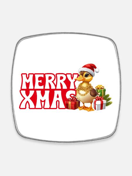 Merry Xmas - Christmas Duck - Square fridge magnet - white