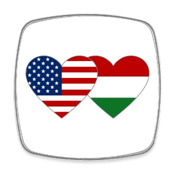 USA Ungarn Flagge Herzform - Viereckiger Kühlschrankmagnet - Weiß - Vorne