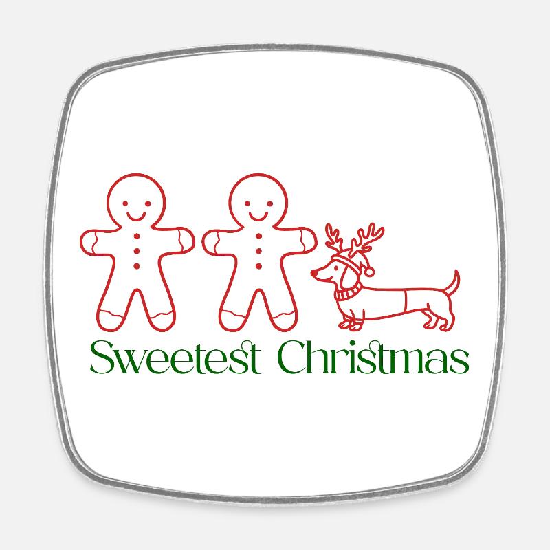 Christmas – Gingerbread & Dachshund Duo (Red & Green) - Square fridge magnet - white