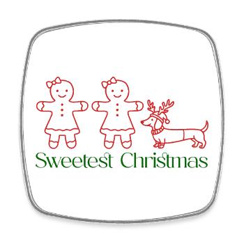 Christmas – Gingerbread Girls & Dachshund (Red) - Square fridge magnet - white - Front