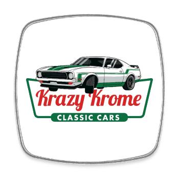 Krazy Krome Classic Car Drift Culture Muskelkraft - Viereckiger Kühlschrankmagnet - Weiß - Vorne