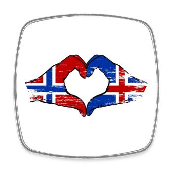 Norvège Islande Drapeau Mains Cœur - Magnet carré - blanc - Devant