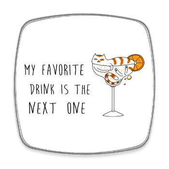 Ma boisson préférée est la suivante, chat mignon - Magnet carré - blanc - Devant