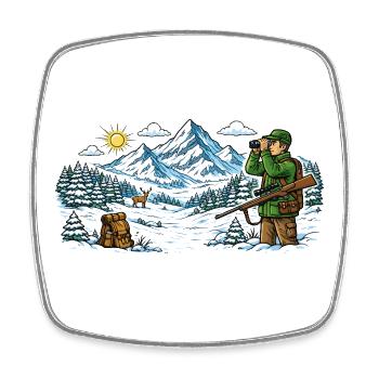 Hunter dans un paysage hivernal enneigé - Magnet carré - blanc - Devant