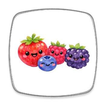 Baies de kawaï, fruits fruits, bébé sourire d’enfant - Magnet carré - blanc - Devant