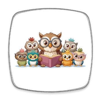 Une jolie famille de hibou qui lit une histoire ensemble - Magnet carré - blanc - Devant