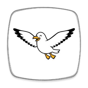 Cheerful cartoon seagull in flight - Square fridge magnet - white - Front