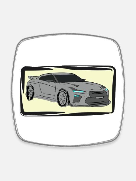 Sports Car Neon Silhouette - Square fridge magnet - white