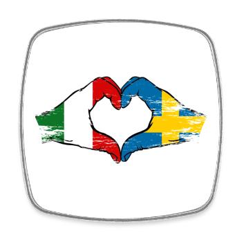 Mains du drapeau de l’Italie et de la Suède en forme de cœur utilisées - Magnet carré - blanc - Devant