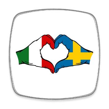 Italie Drapeau Suédois, mains, forme de cœur - Magnet carré - blanc - Devant