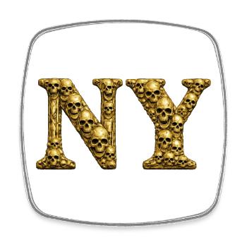 Goldene Schädel NY Buchstaben - Viereckiger Kühlschrankmagnet - Weiß - Vorne