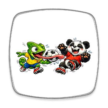 T-shirt foot Caméléon Frog Panda Football Cartoon - Magnet carré - blanc - Devant