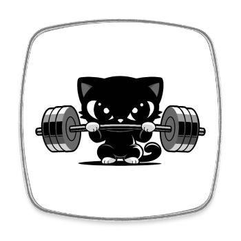 Fitness Cat with Dumbbell | Cute Gym Motif - Square fridge magnet - white - Front