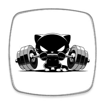 Bodybuilder Cat | Cute Gym Power Motif - Square fridge magnet - white - Front