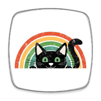 Black Cat in Rainbow Retro Rainbow Cats - Square fridge magnet - white - Front