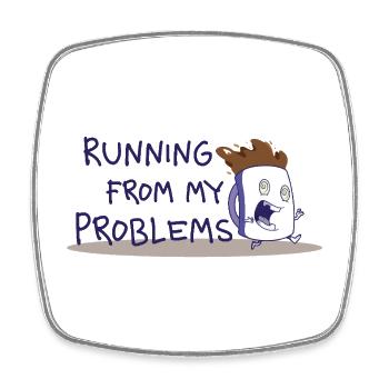 Running from my problems – Funny coffee saying - Square fridge magnet - white - Front