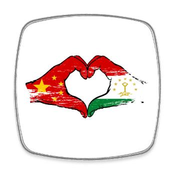 China Tadschikistan Flagge Hände Herzform - Viereckiger Kühlschrankmagnet - Weiß - Vorne