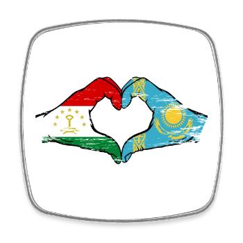 Tadschikistan Kasachstan Flagge Hände Herzform - Viereckiger Kühlschrankmagnet - Weiß - Vorne