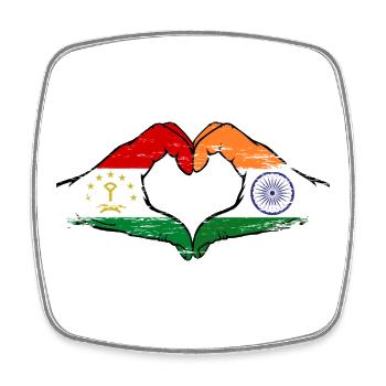 Tadschikistan_Indien_Flagge_Haende_Herzform - Square fridge magnet - white - Front