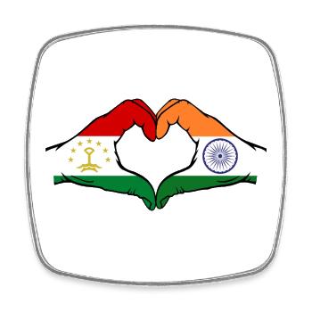 Tadschikistan_Indien_Flagge_Hände_Herzform - Square fridge magnet - white - Front