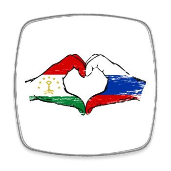 Tajikistan Russia Flag Hands Heart Shape Used - Square fridge magnet - white - Front
