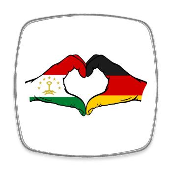 Tajikistan Germany Flag Hands Heart Shape - Square fridge magnet - white - Front