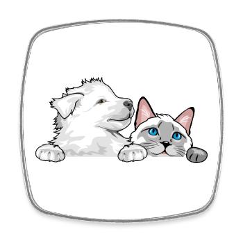 Peeking_Swiss_Shepherd_puppy_and_Siamese_cat - Magnet carré - blanc - Devant