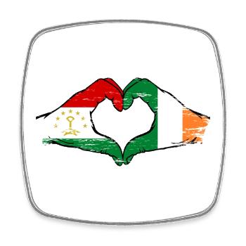 Tajikistan Ireland Flag Hands Heart Shape - Square fridge magnet - white - Front