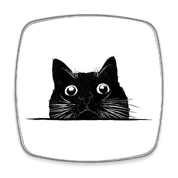 Peeping cat with whiskers black - Square fridge magnet - white - Front