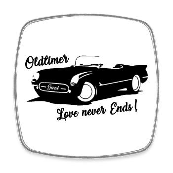Vintage Car - Love never ends - Car with Lettering - Square fridge magnet - white - Front