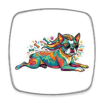 Colorful Dog Pop Art Pattern and Cool Sunglasses - Square fridge magnet - white - Front