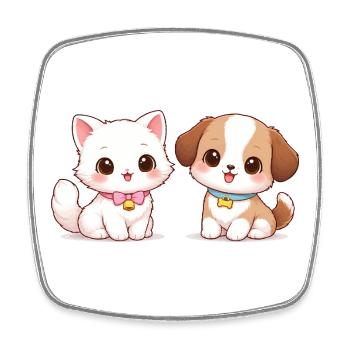 Dog Cat Comic - Square fridge magnet - white - Front
