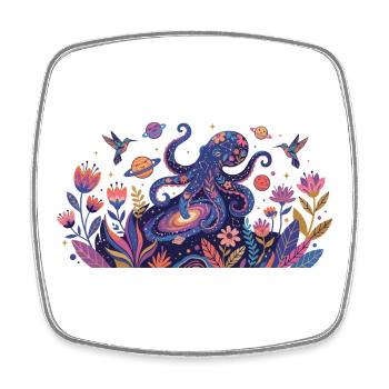 Cosmic Octopus in the Realm of Flowers Abstract Art - Square fridge magnet - white - Front