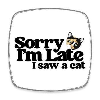 Calico Cat Peeking Spotlight - Square fridge magnet - white - Front