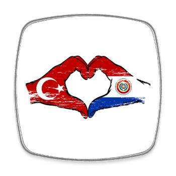 Türkei_Paraguay_Flagge_Hände_Herzform_used - Magnet carré - blanc - Devant