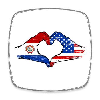 Paraguay USA Flags Heart - Square fridge magnet - white - Front